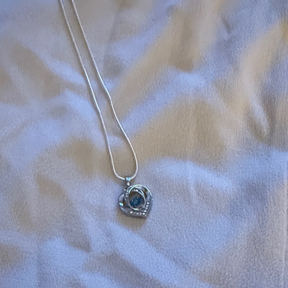 Elegant Silver & Blue Heart Pendant Necklace